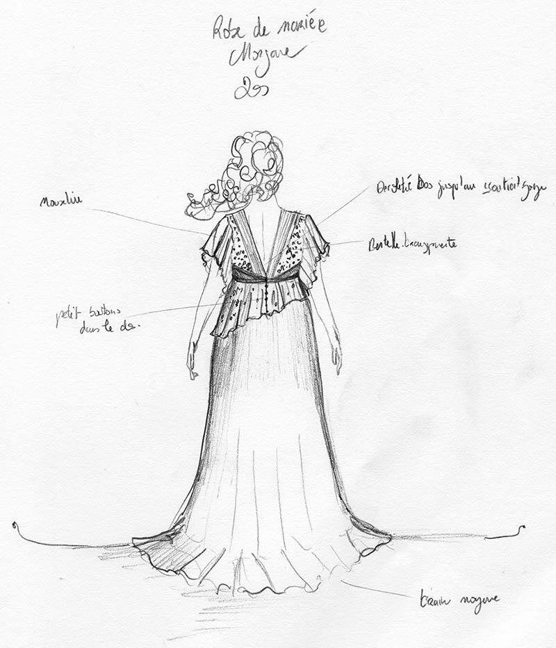 Croquis robe de mariee sur mesure arrière