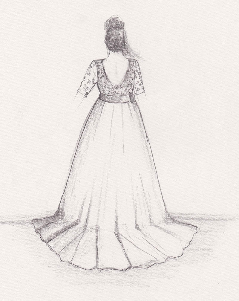 Croquis de la robe de mariée vue de dos